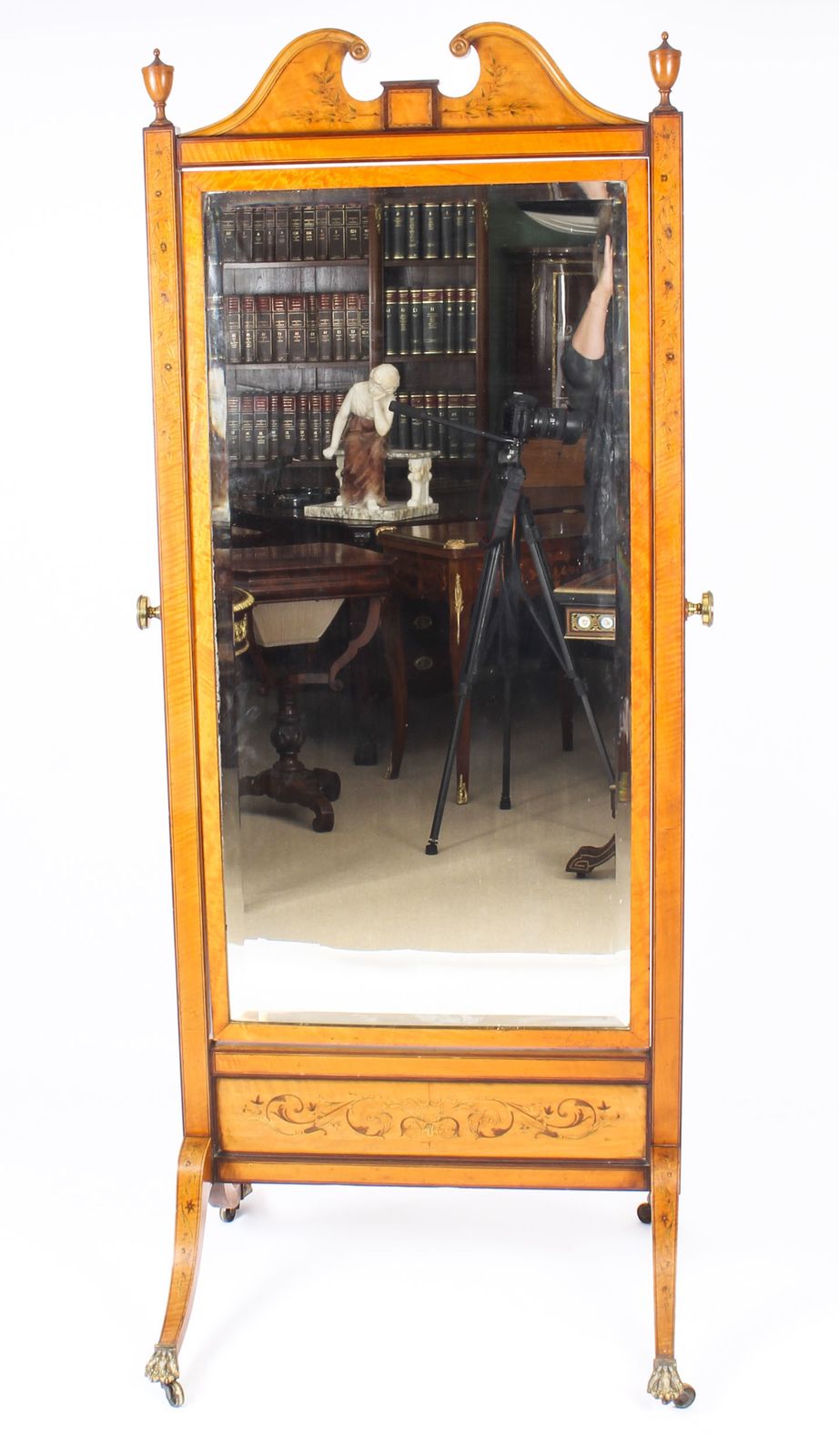 Edwardian Satinwood Marquetry Inlaid Cheval Mirror C.1900 photo furniture