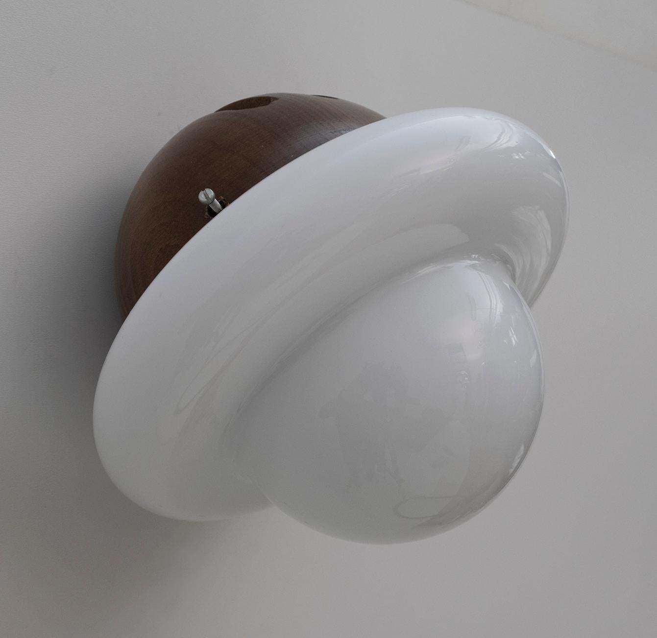 Pair Of Mid Century Modern Italian Opaline Glass And Wood Sconces, 1960s photo 1095.0