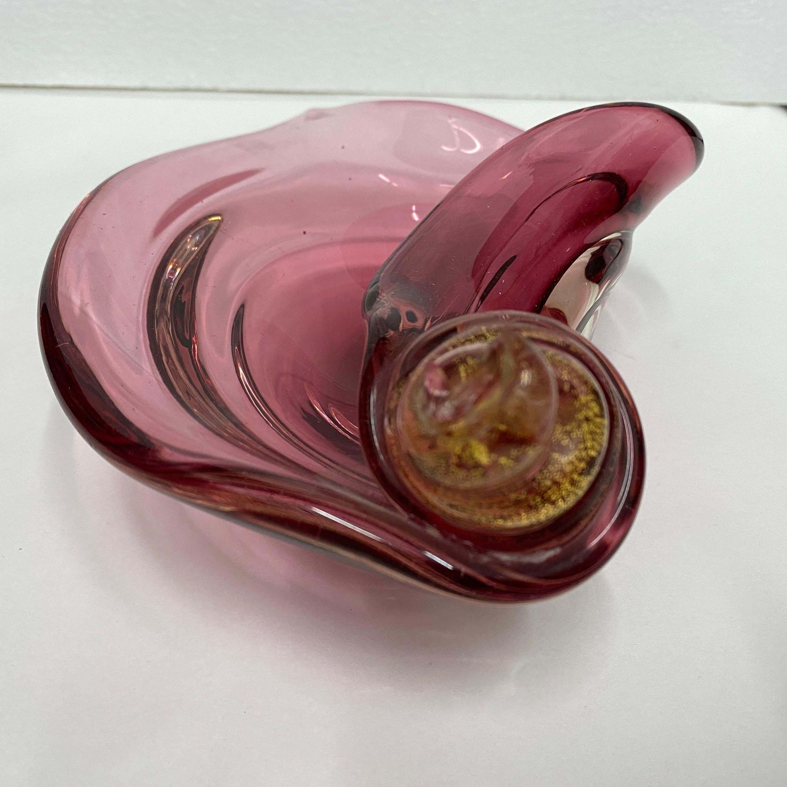 photo for sale 1970s Mid Century Modern Purple And Gold Murano Glass Italian Ashtray