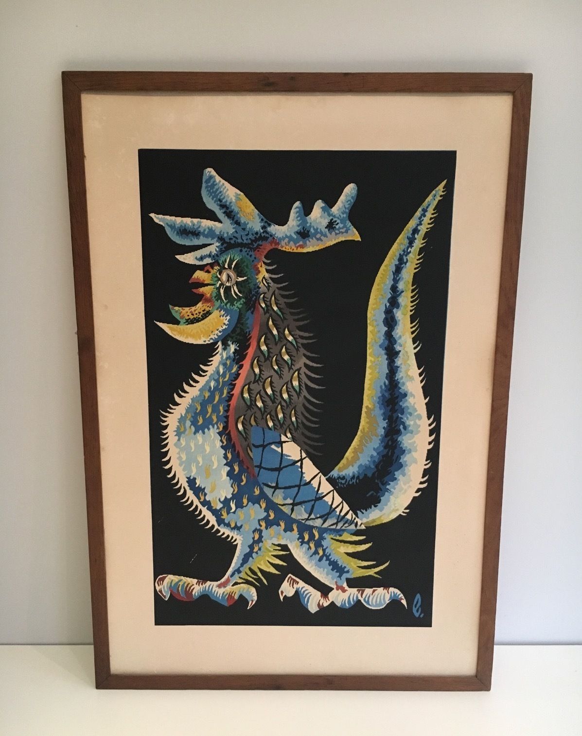 Print Representing A Rooster. French Work Signed Jean Lurçat. Around 1970