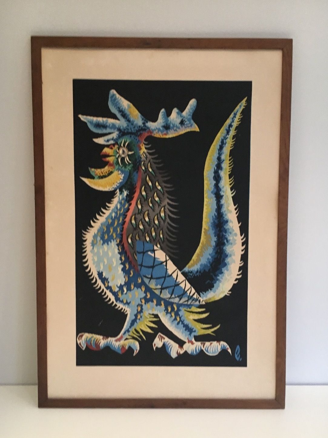 Print Representing A Rooster. French Work Signed Jean Lurçat. Around 1970 photo vintage
