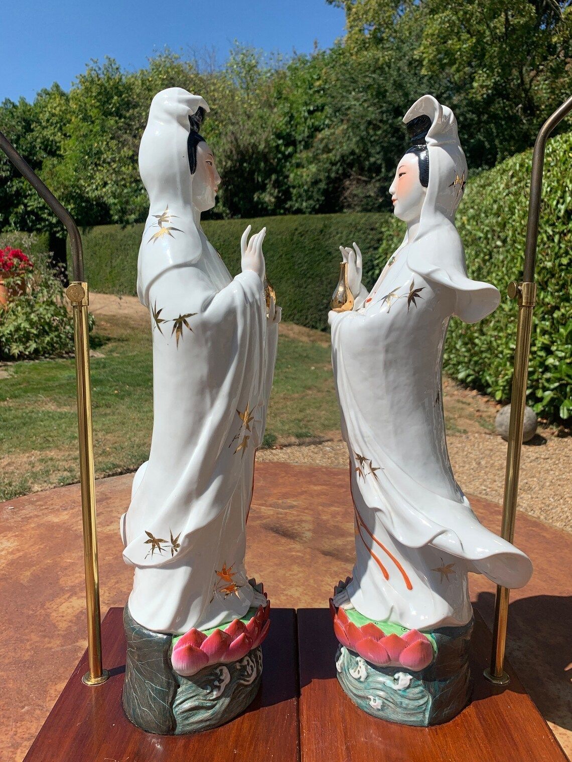 Hollywood Regency Chinese Guan Yin Porcelain Lamps photo for sale