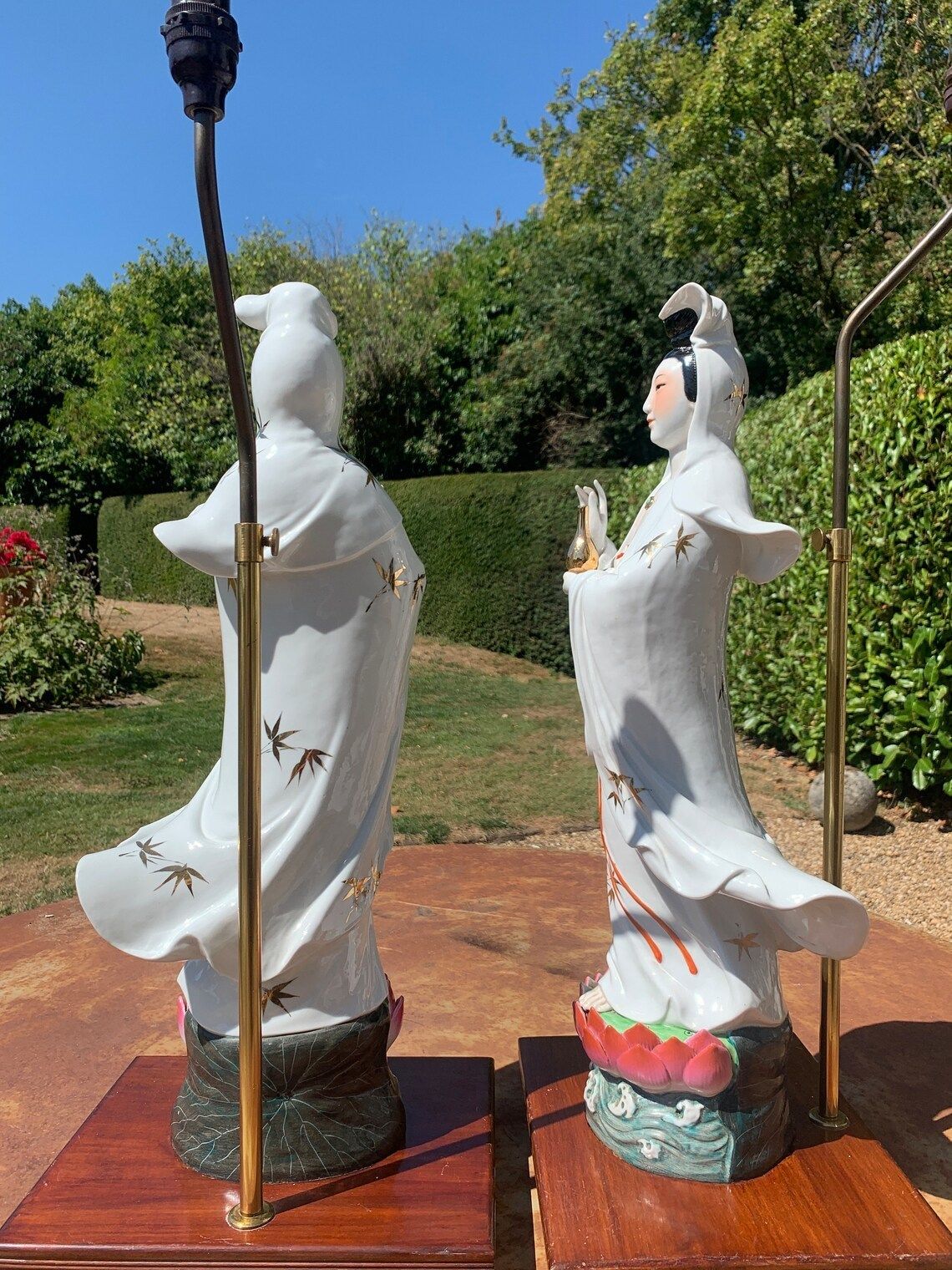Hollywood Regency Chinese Guan Yin Porcelain Lamps photo Lighting