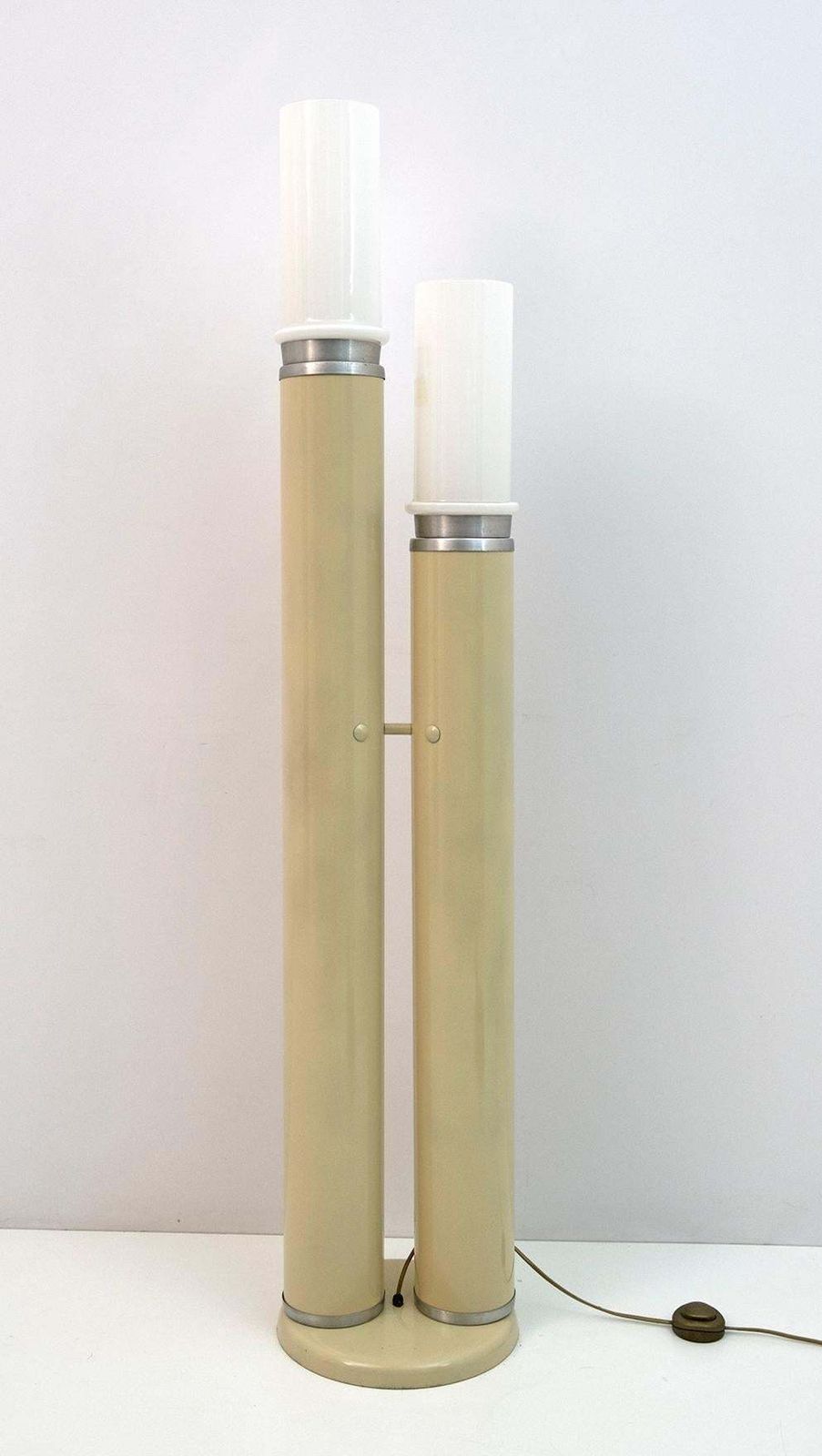 Space Age Opaline Glass And Lacquered Metal Cylinders Floor Lamp, 1970s photo for sale