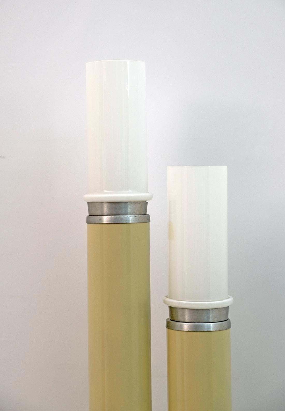 Space Age Opaline Glass And Lacquered Metal Cylinders Floor Lamp, 1970s photo vinterior