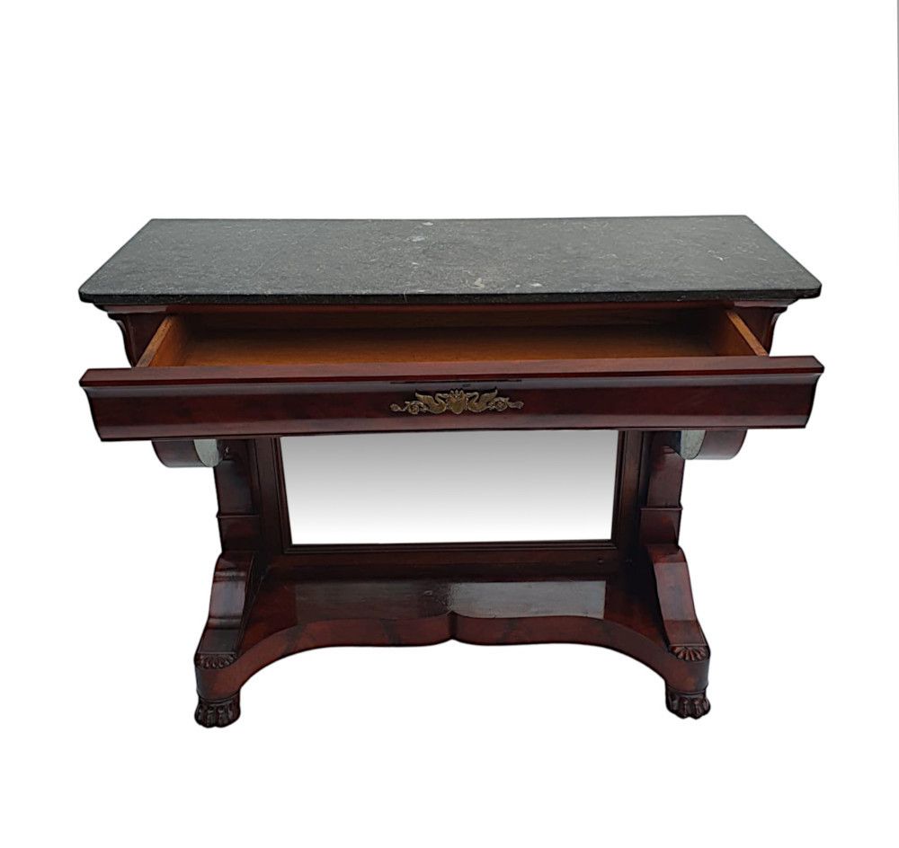 A Very Fine 19th Century Flame Mahogany Marble Top Console Table photo for sale
