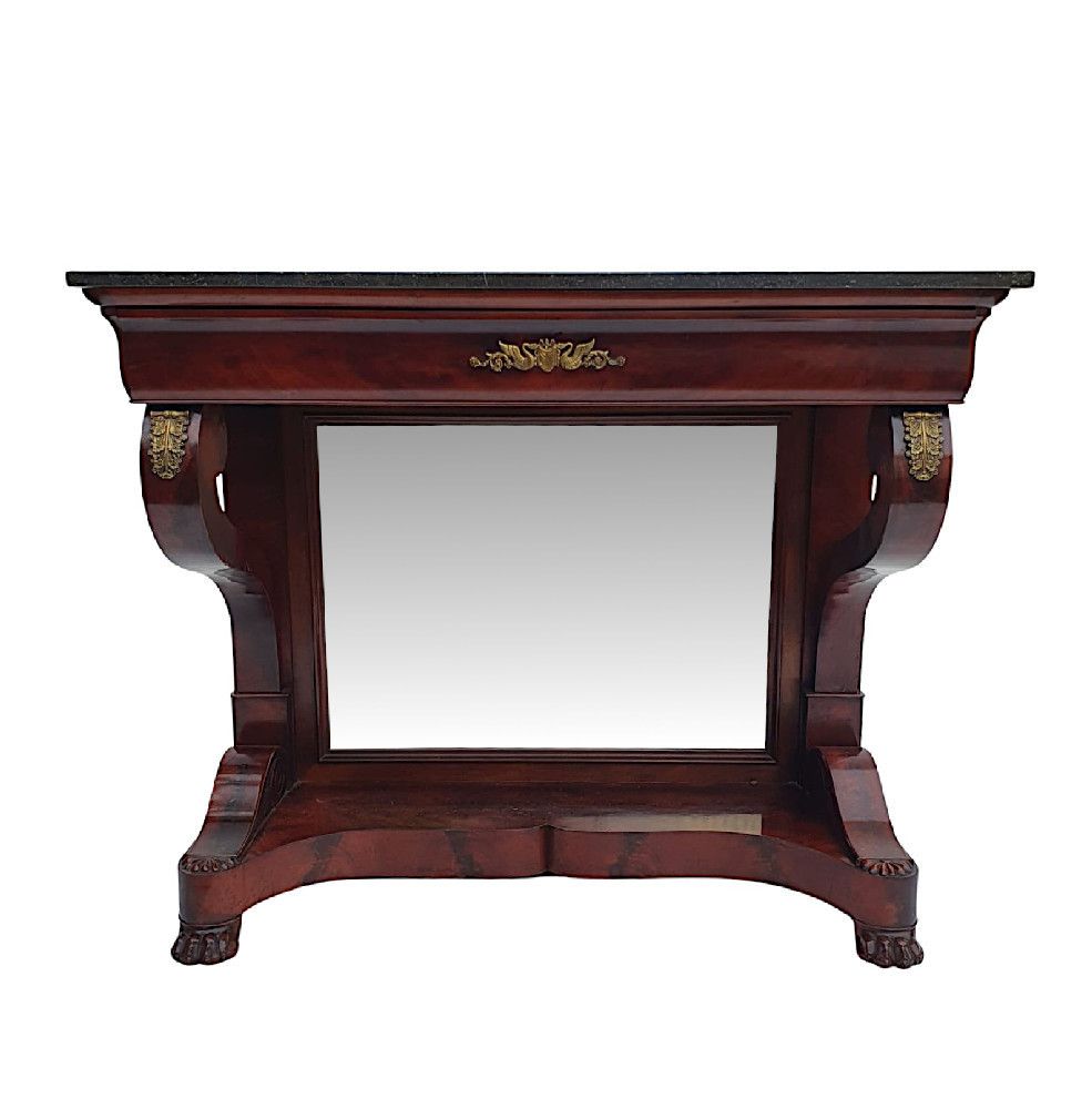 A Very Fine 19th Century Flame Mahogany Marble Top Console Table photo vinterior