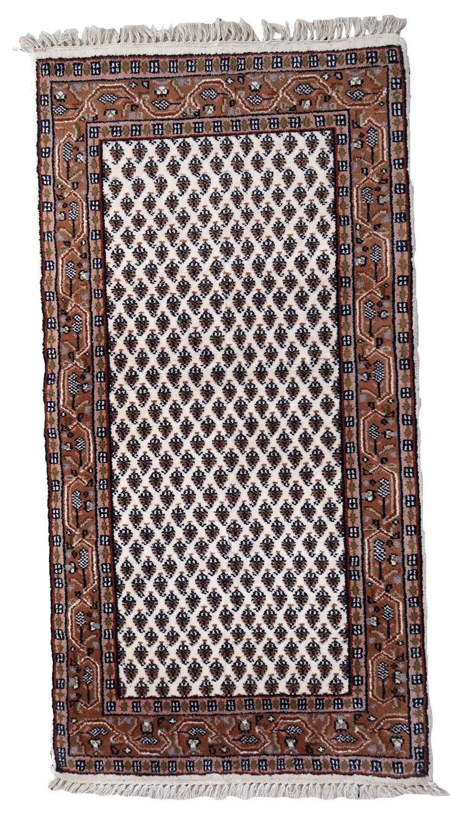 Handmade Vintage Indian Seraband Rug 2.4' X 4.5' (73cm X 140cm) 1970s