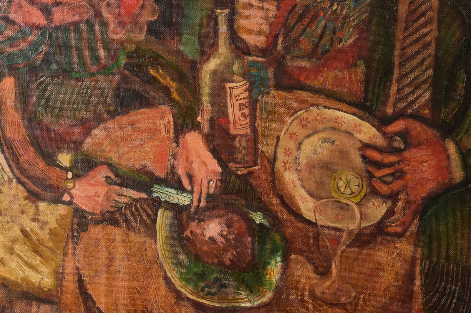 Stel Dat Luncht, Jaren 1970, Olieverf Op Doek photo vintage