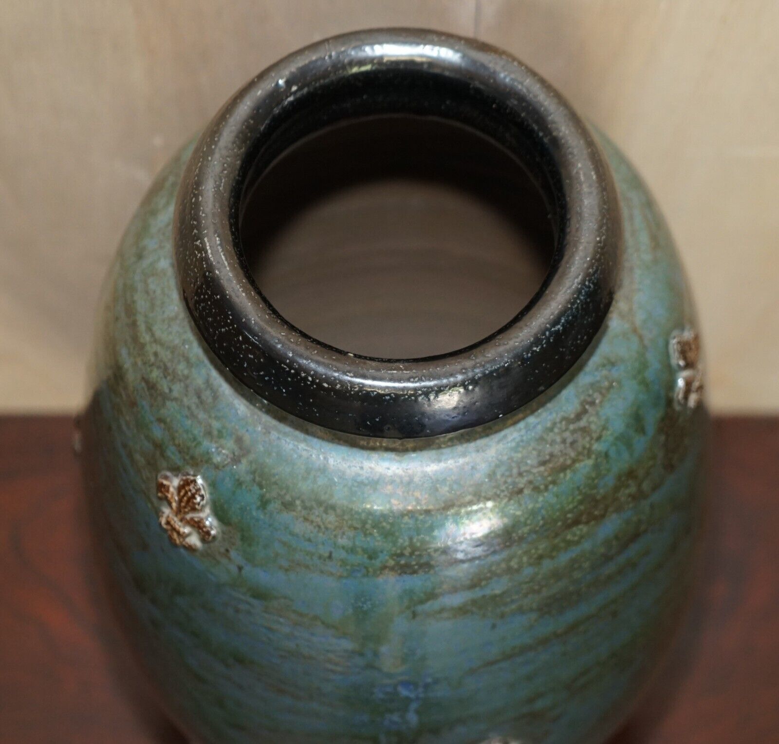 1 Of 3 Signed Roger Guerin 1930 Fleur De Lis Ceramic Stoneware Pottery Vase Pots photo furniture