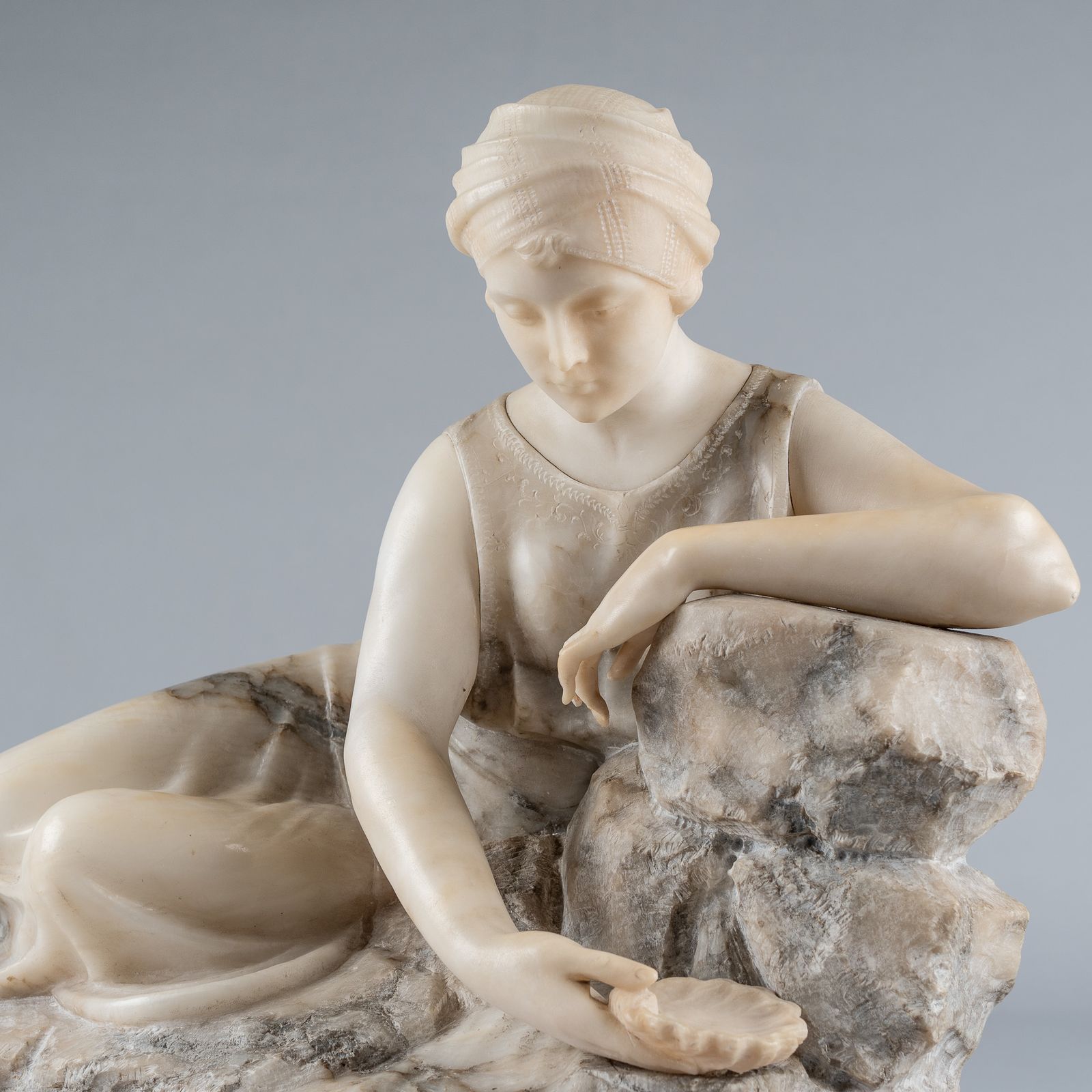 7450.0 Stunning Italian Two Tone Carved Alabaster Sculpture By Gugielmo Pugi photo
