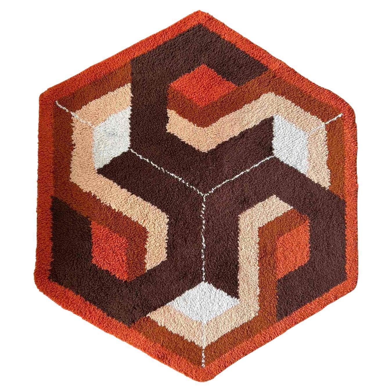 Midcentury Rare Carpet Or Rug Hexagon, Denmark, 1960s