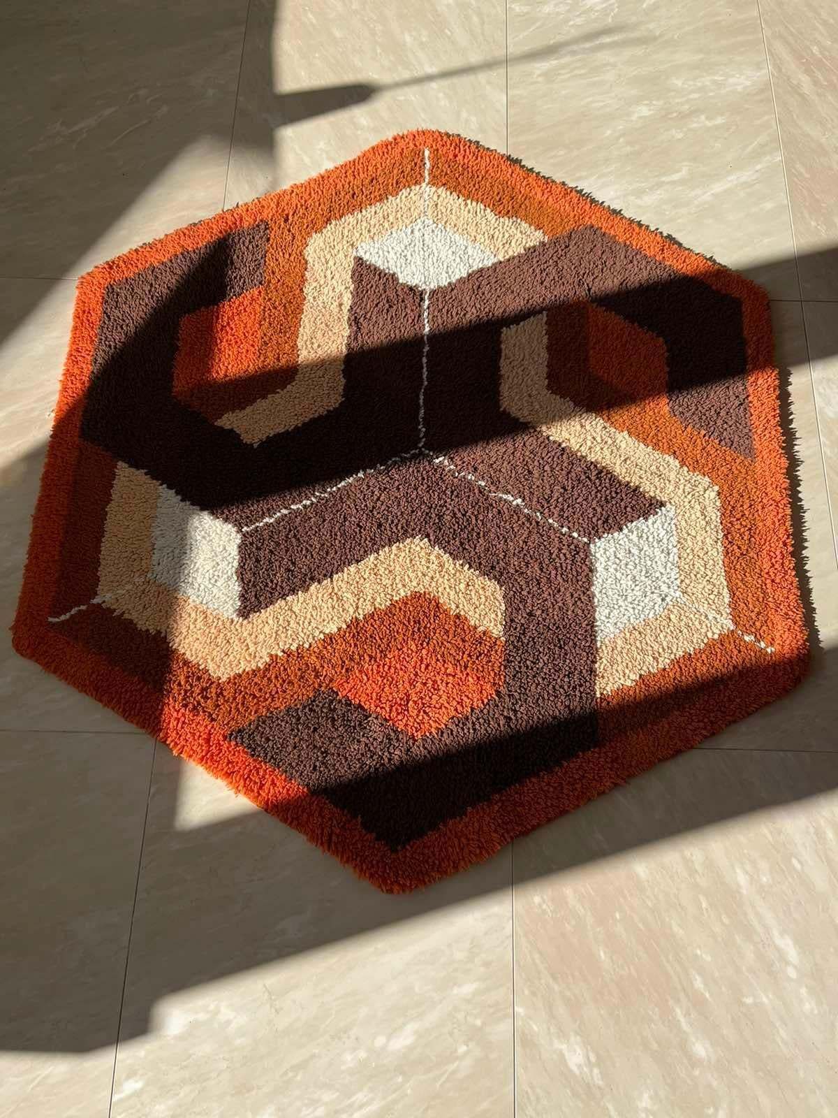 Midcentury Rare Carpet Or Rug Hexagon, Denmark, 1960s photo for sale