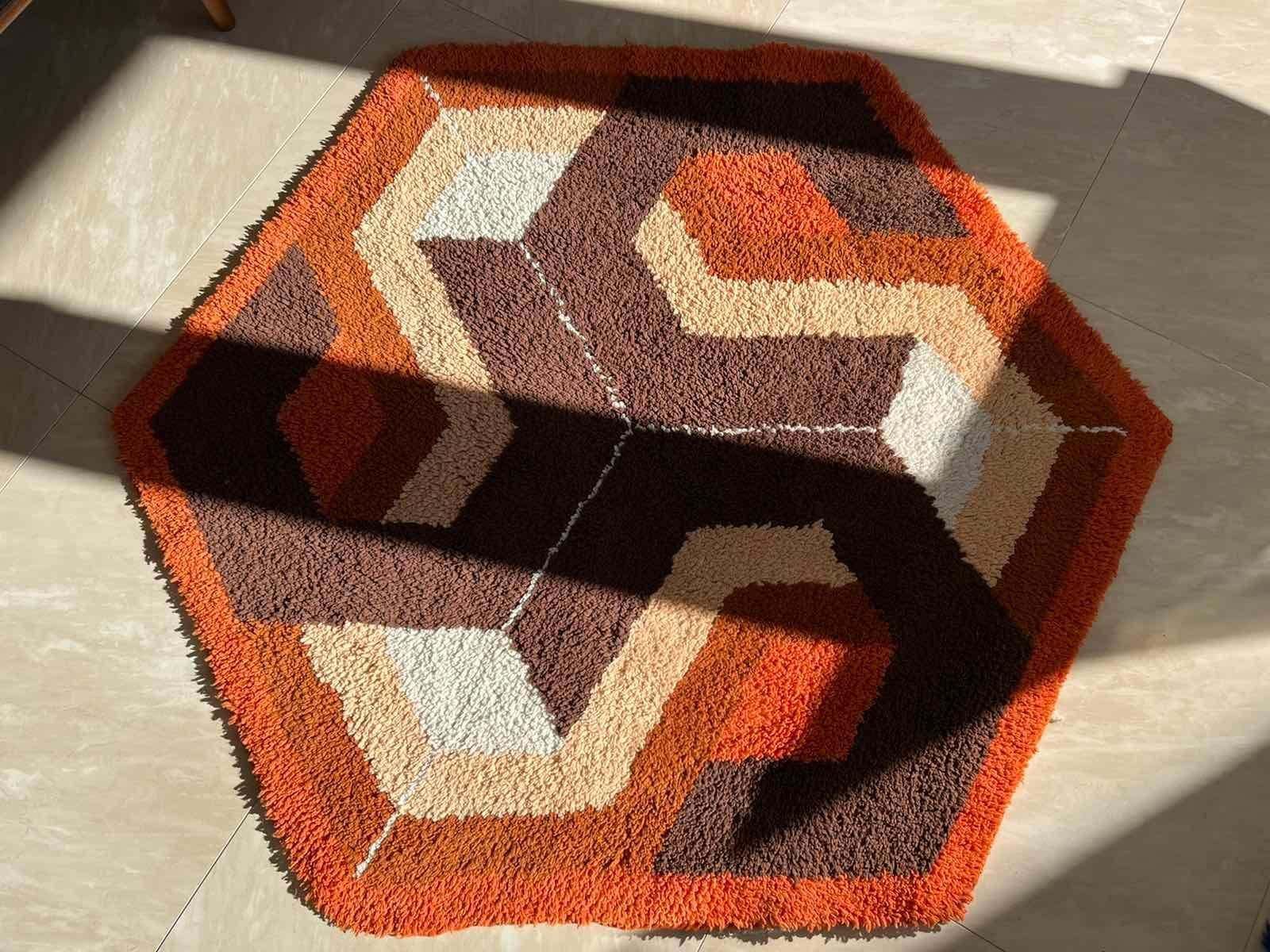 Midcentury Rare Carpet Or Rug Hexagon, Denmark, 1960s photo Textiles