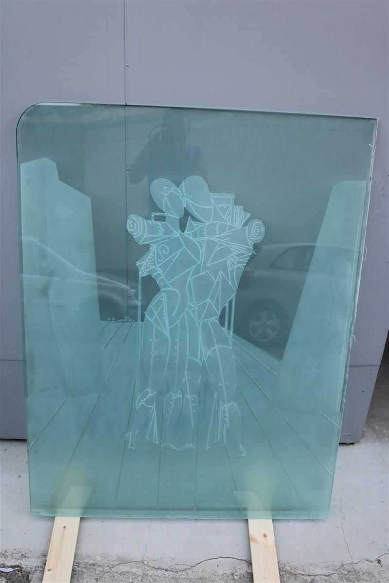 Giorgio De Chirico Large Thick Glass Slab Engraved With Ettore And Andromaca photo 4958.0