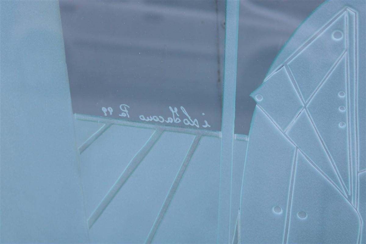 photo furniture Giorgio De Chirico Large Thick Glass Slab Engraved With Ettore And Andromaca