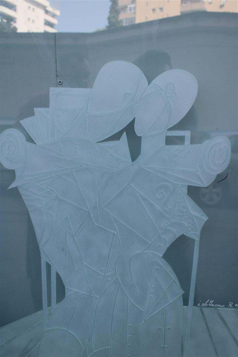 photo vinterior Giorgio De Chirico Large Thick Glass Slab Engraved With Ettore And Andromaca