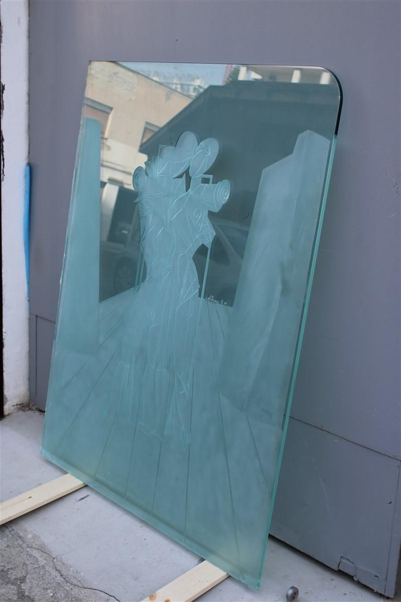 photo vintage Giorgio De Chirico Large Thick Glass Slab Engraved With Ettore And Andromaca