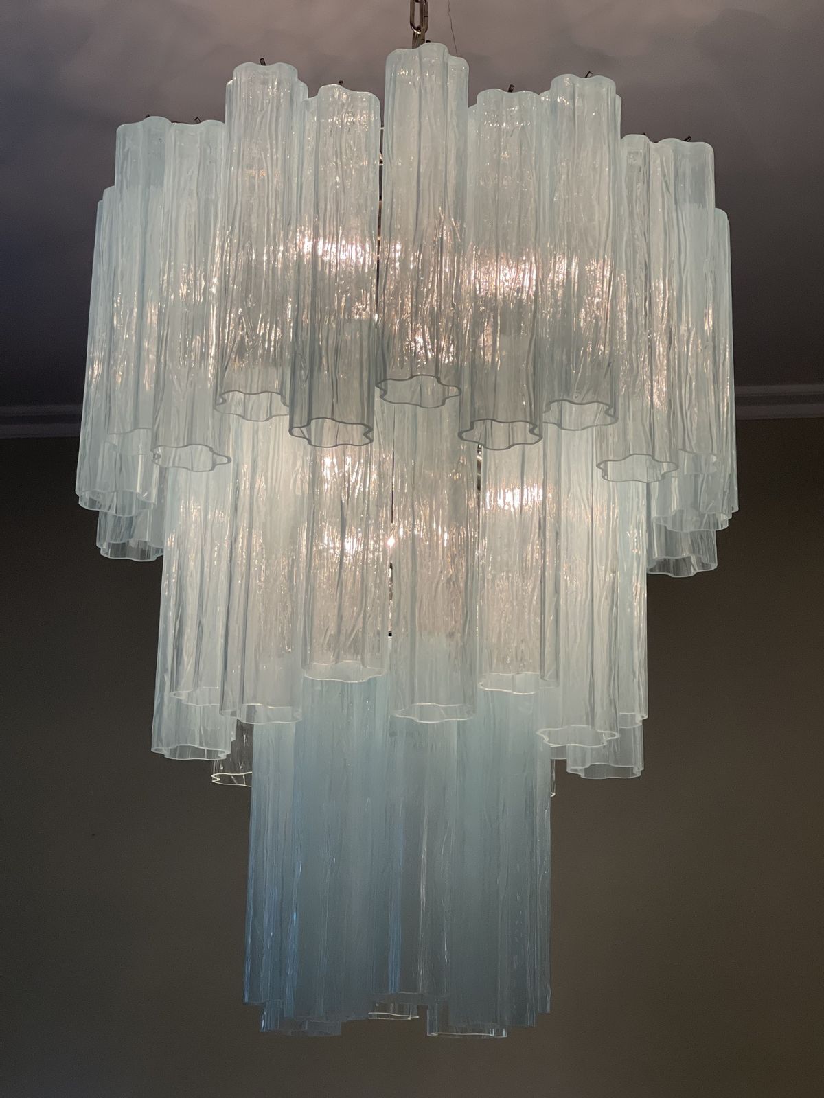 Ice Blue Murano Glass Chandelier 'Tubular'. Xl. photo vintage