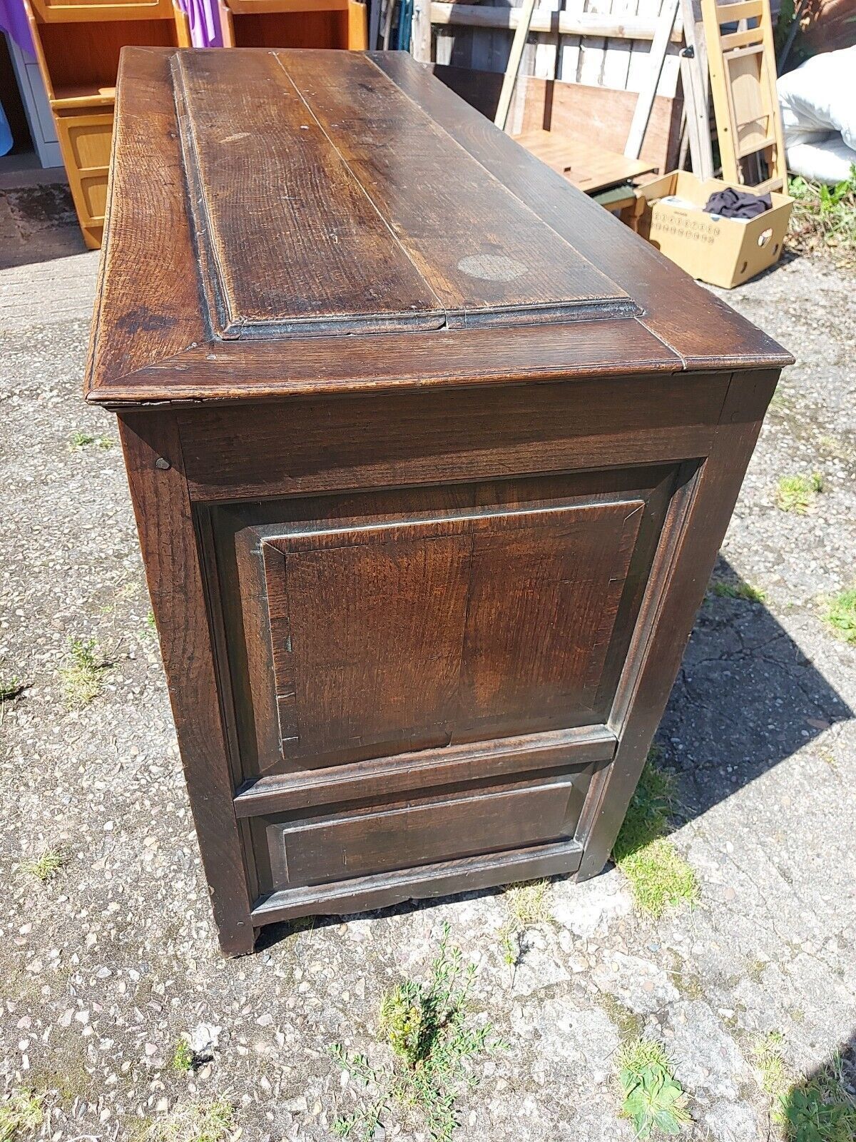 Gorgeous, Large 19th Century Oak Panelled Mule Chest With Three Drawers photo for sale