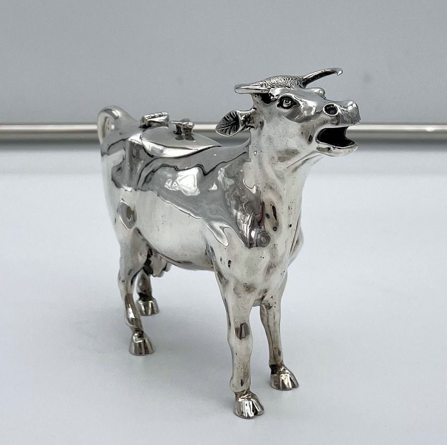 20th Century Modern Sterling Silver Cow Cream Jug London 1977 Edward Barnard & Sons Ltd photo furniture