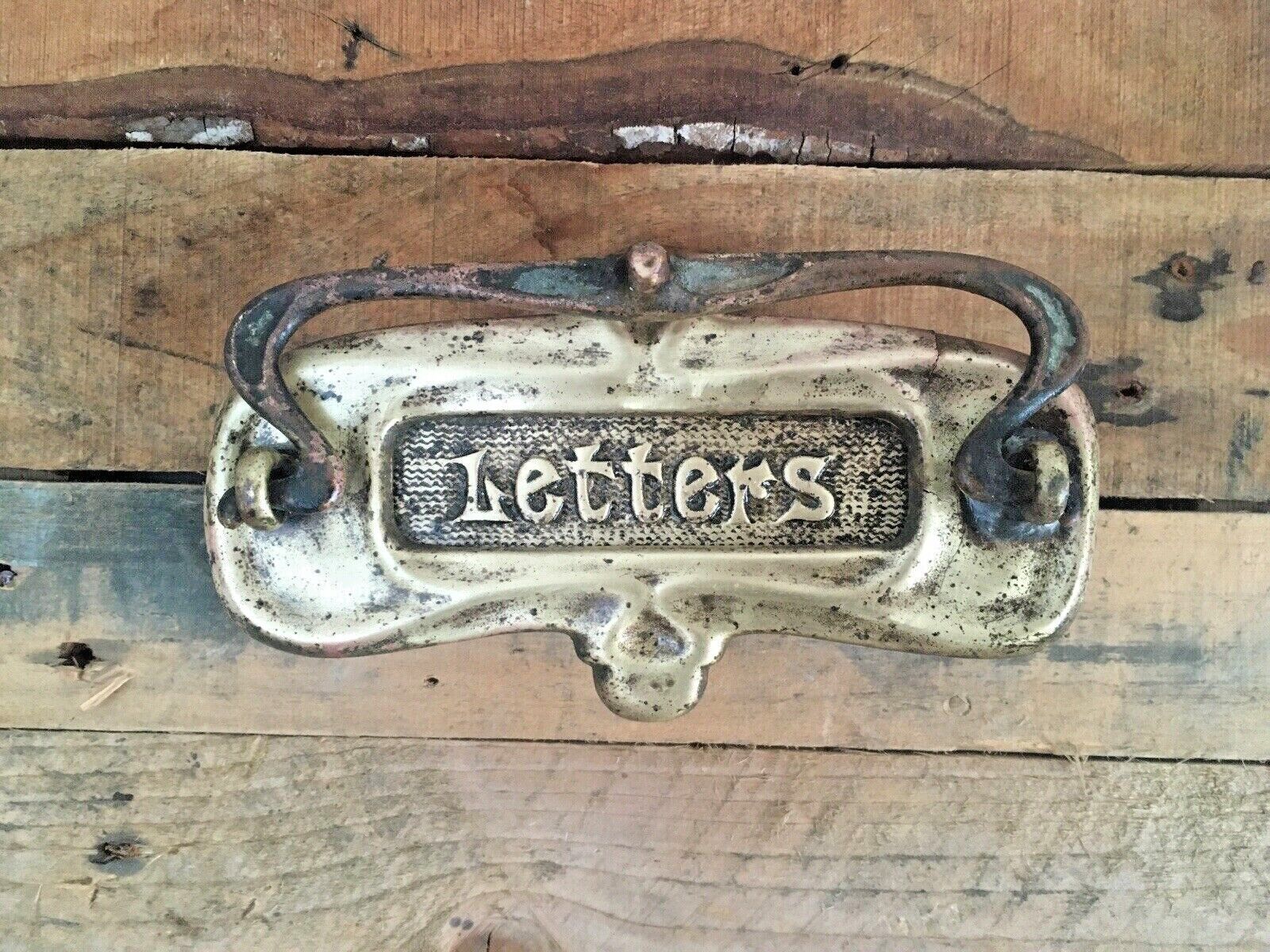 Reclaimed Antique Art Nouveau Brass Door Knocker Mail Letter Box Posting Slot photo furniture