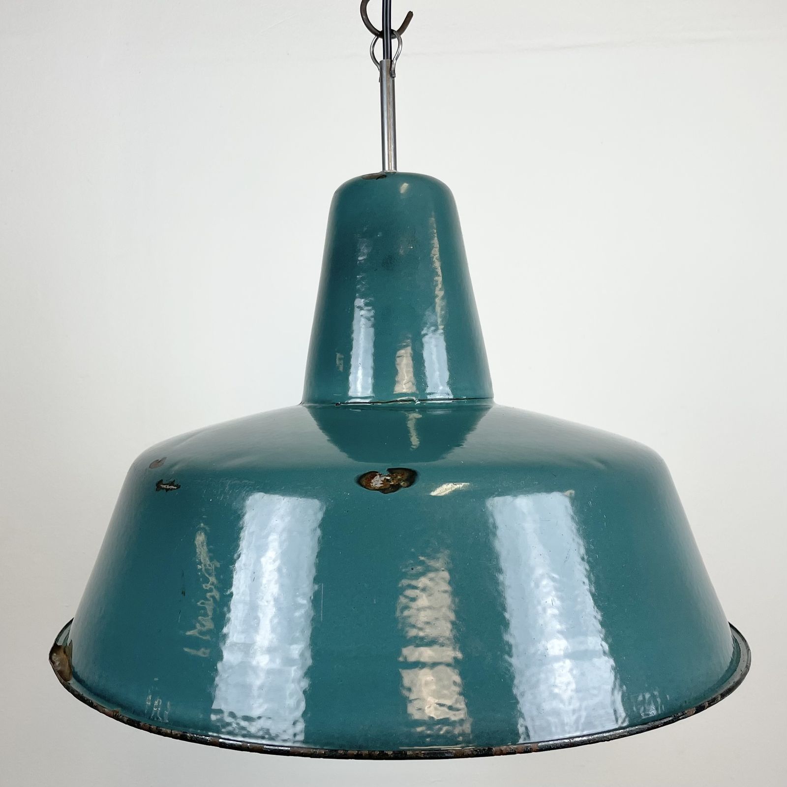 Industrial Green Enamel Factory Pendant Lamp, 1960s, 2x photo furniture