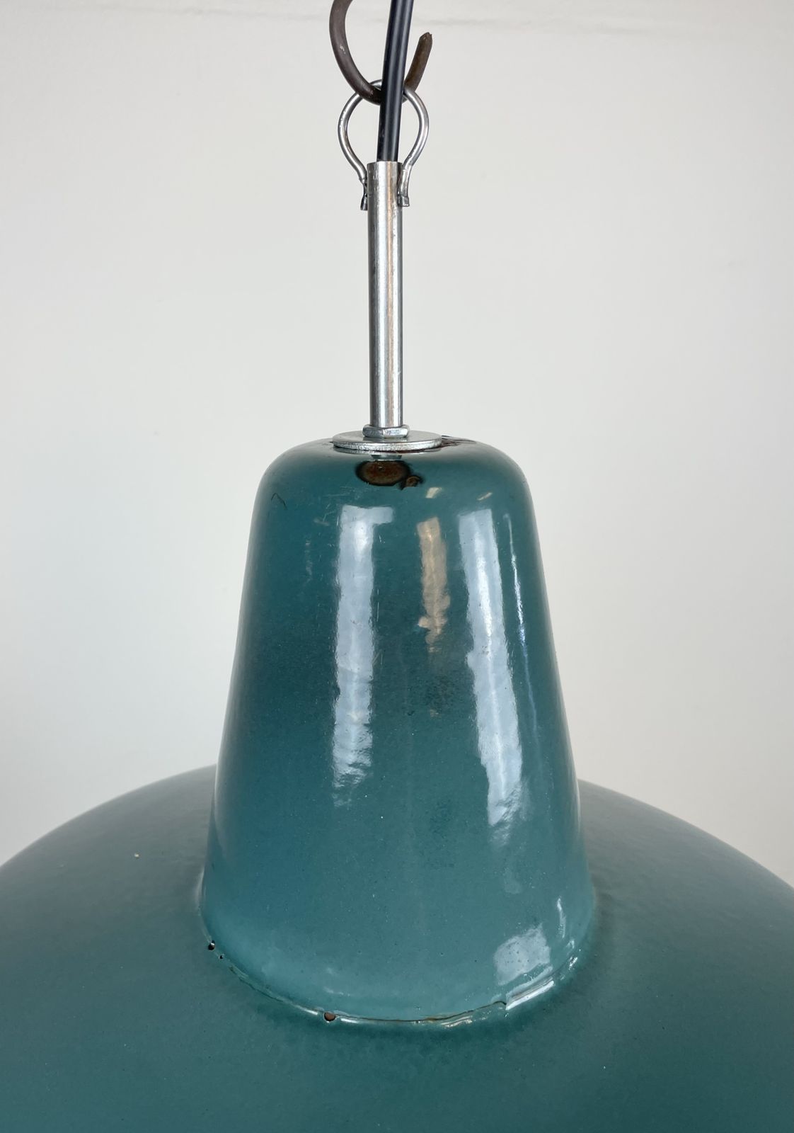 Industrial Green Enamel Factory Pendant Lamp, 1960s, 2x photo for sale