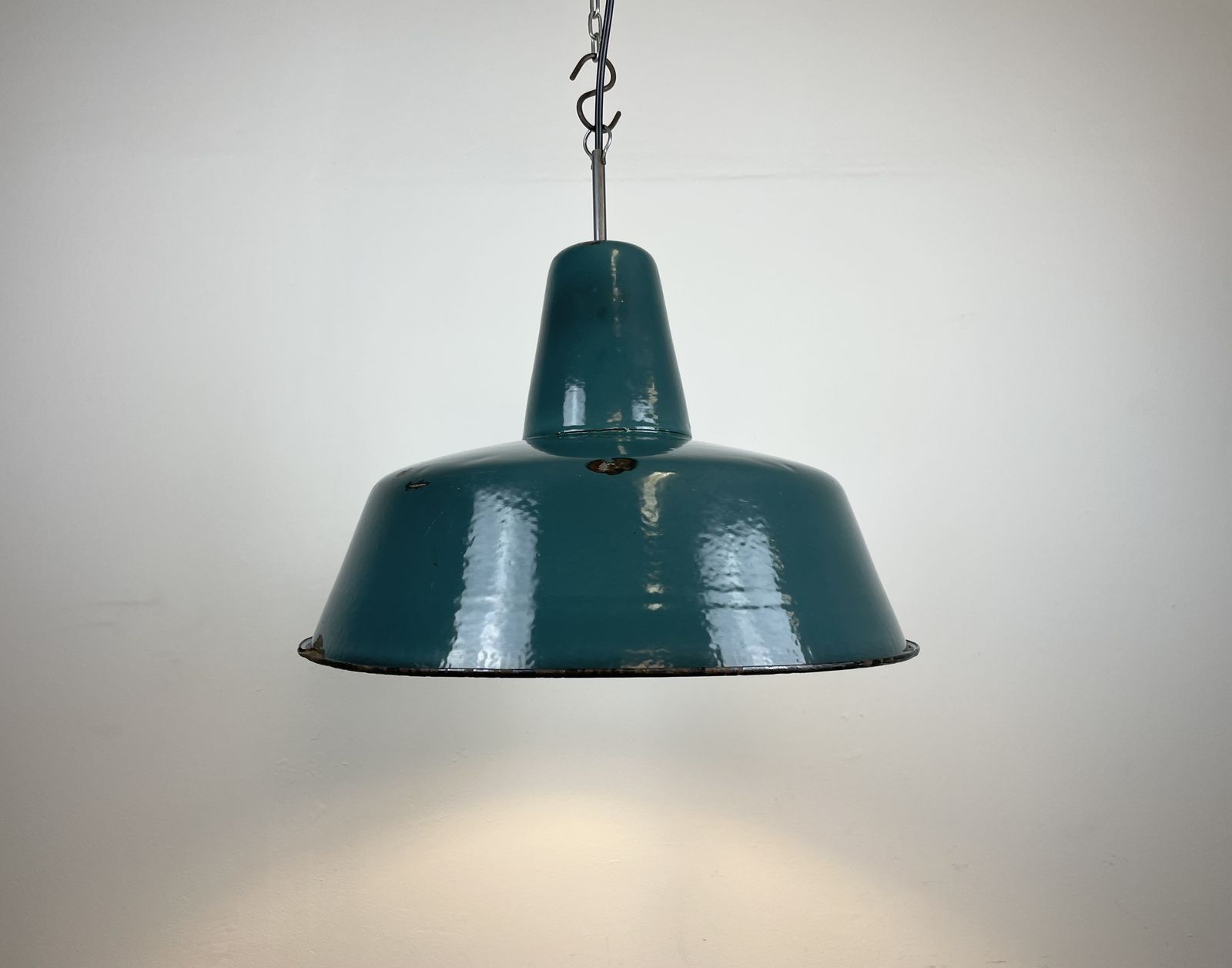 Lighting Industrial Green Enamel Factory Pendant Lamp, 1960s, 2x photo