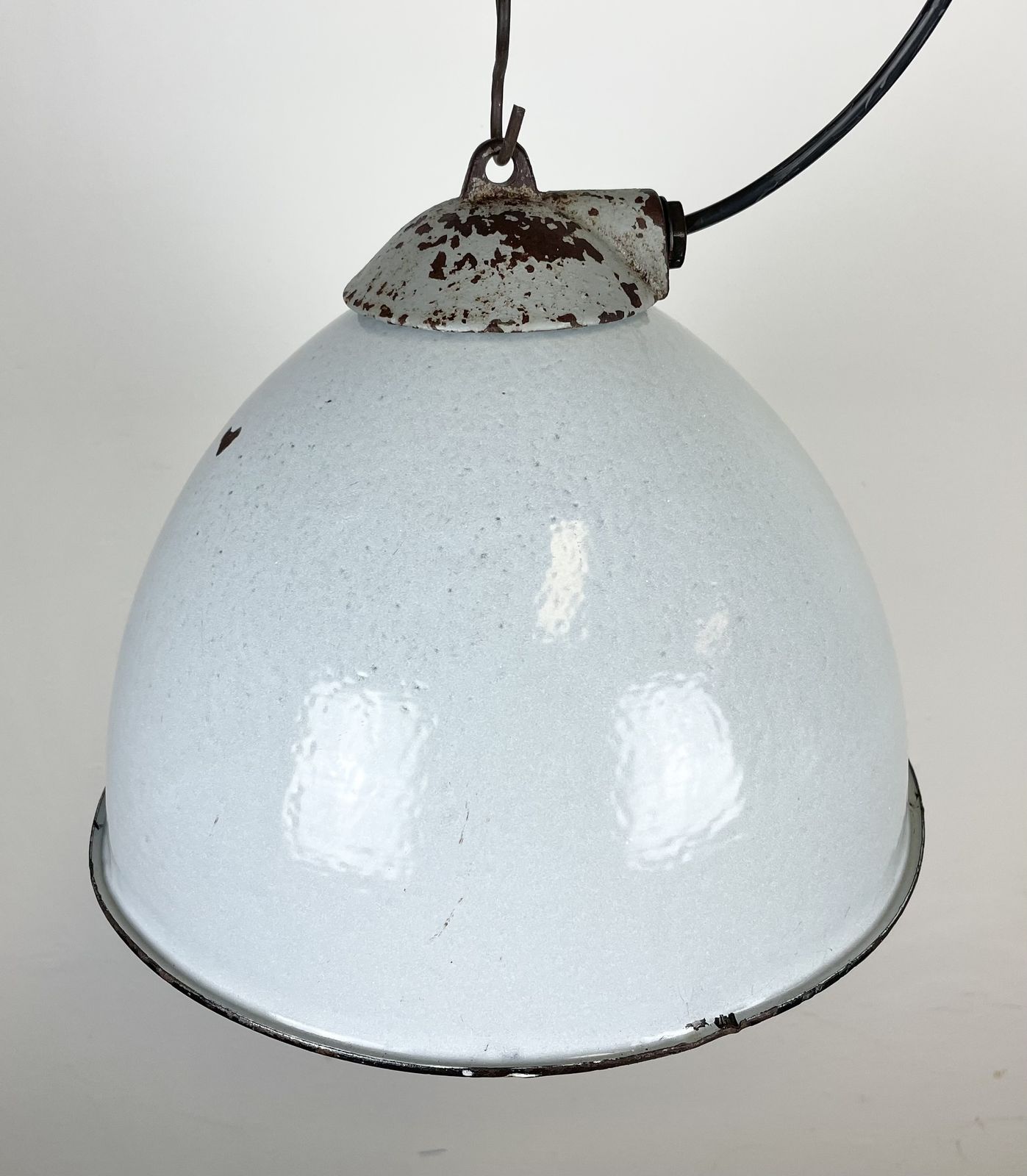Industrial Grey Enamel Factory Lamp With Cast Iron Top From Zaos, 1960s photo furniture