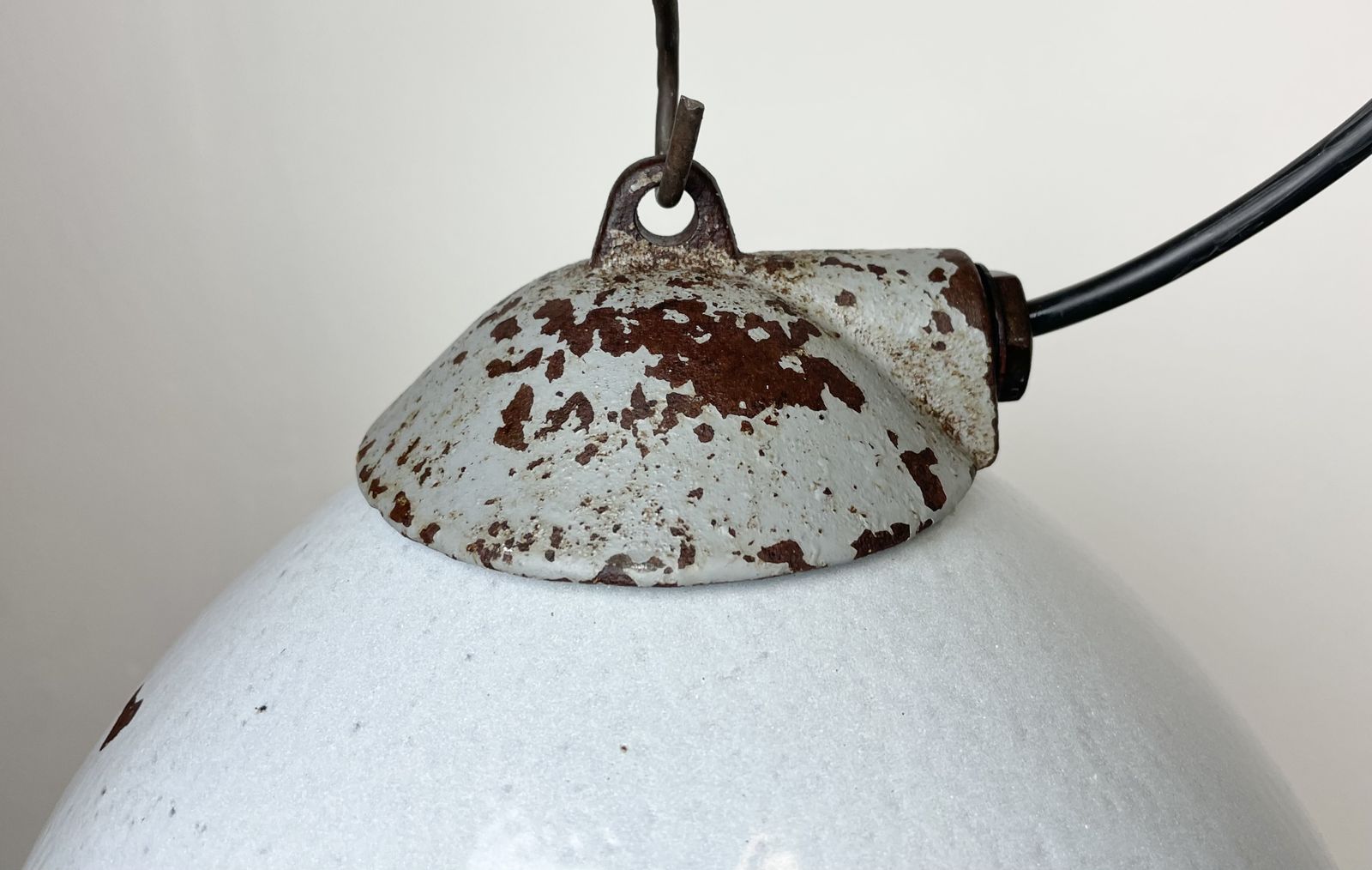 Industrial Grey Enamel Factory Lamp With Cast Iron Top From Zaos, 1960s photo Lighting
