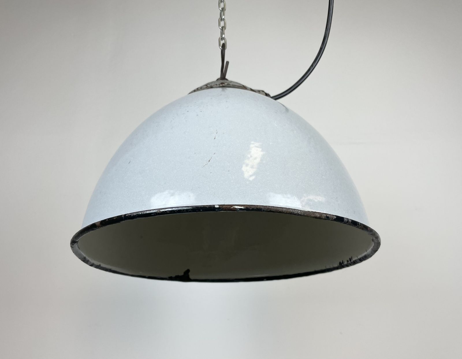 Industrial Grey Enamel Factory Lamp With Cast Iron Top From Zaos, 1960s photo vintage