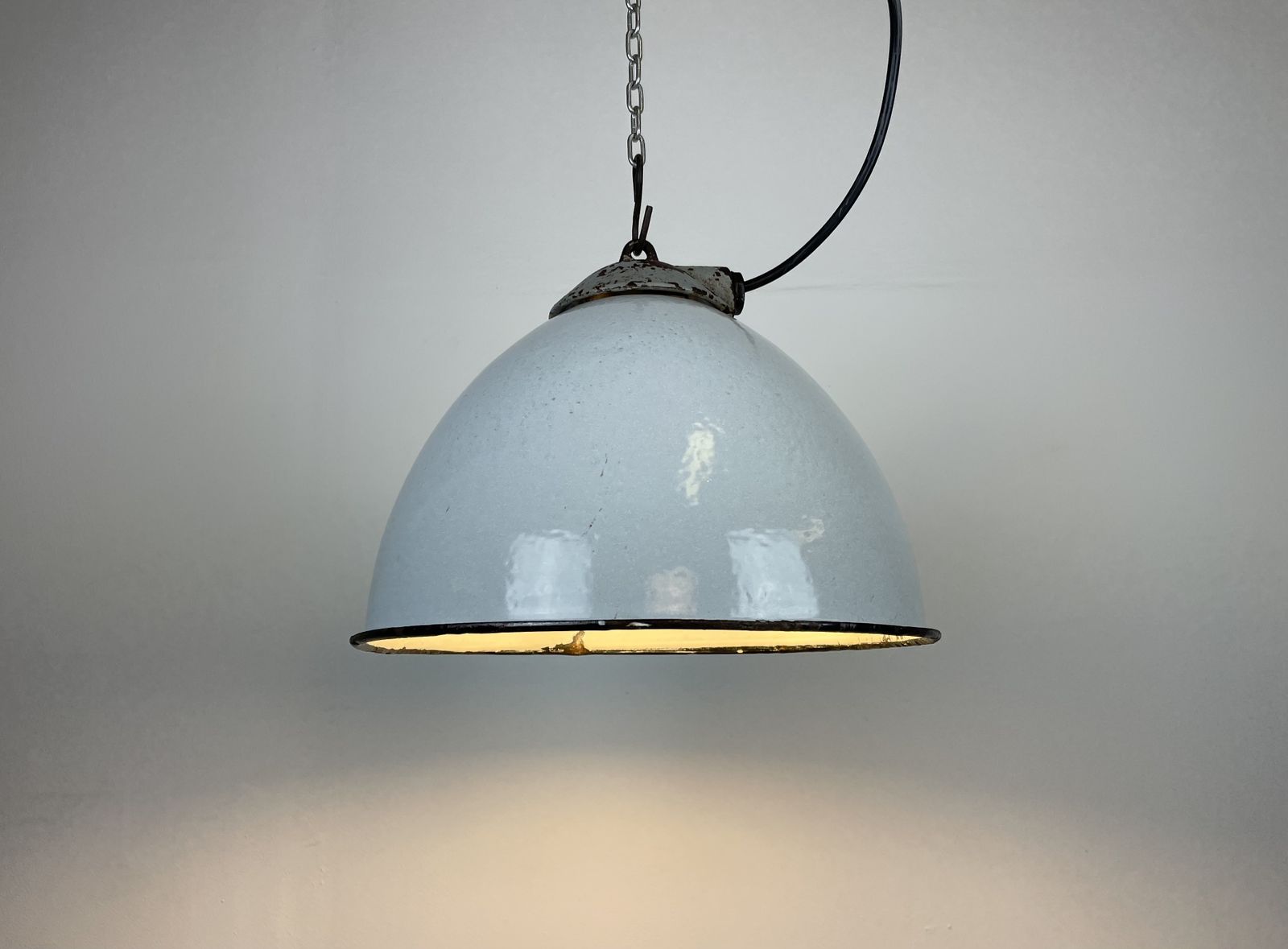 Lighting Industrial Grey Enamel Factory Lamp With Cast Iron Top From Zaos, 1960s photo