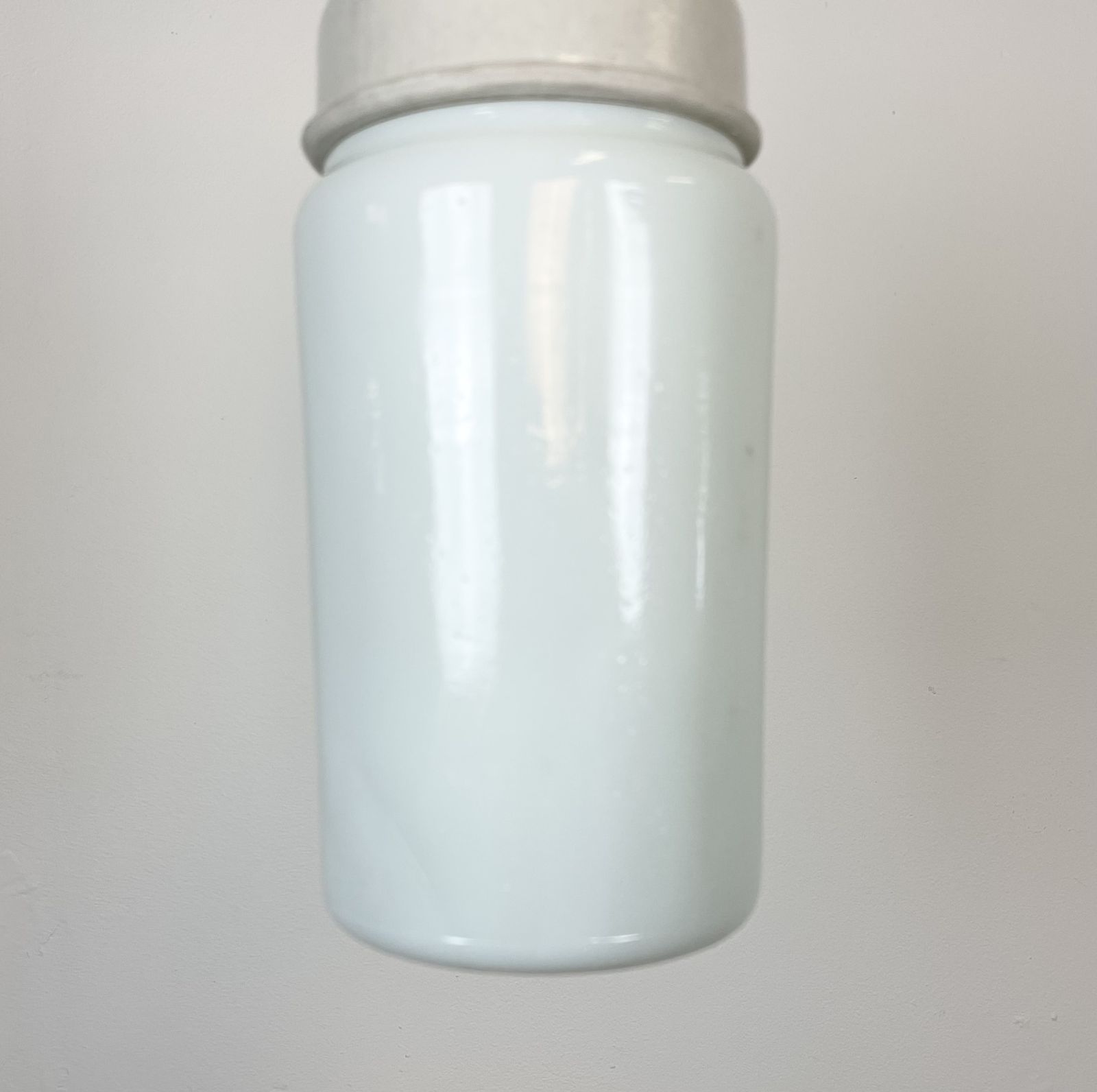 Industrial White Porcelain Pendant Light With Milk Glass, 1970s, 4x photo furniture