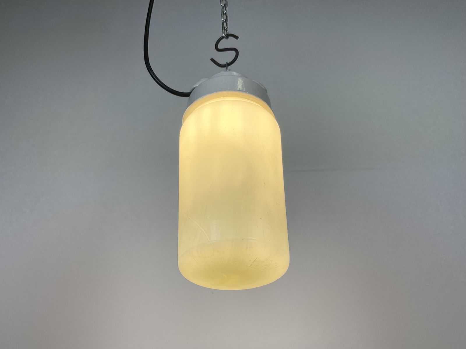 Industrial White Porcelain Pendant Light With Milk Glass, 1970s, 4x photo Lighting