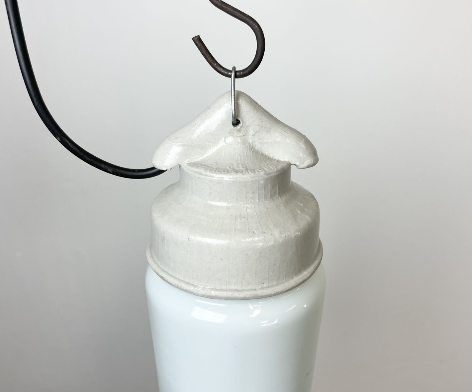 Industrial White Porcelain Pendant Light With Milk Glass, 1970s, 4x photo 149.0