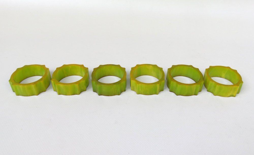Art Deco Catalin Napkin Rings In Green Amber, Set Of 6 photo buy