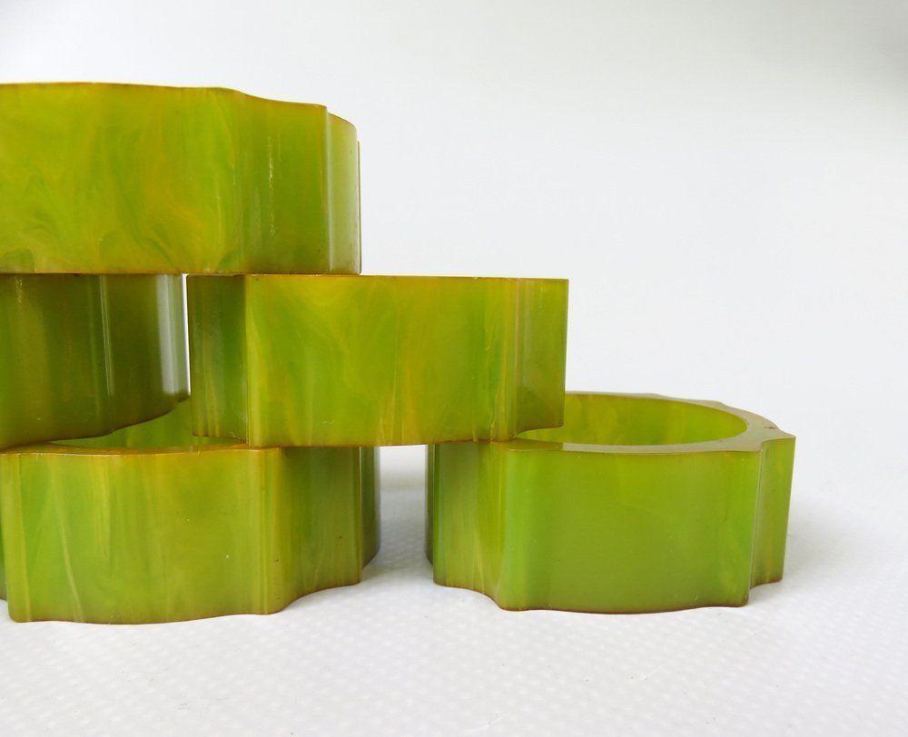 photo for sale Art Deco Catalin Napkin Rings In Green Amber, Set Of 6