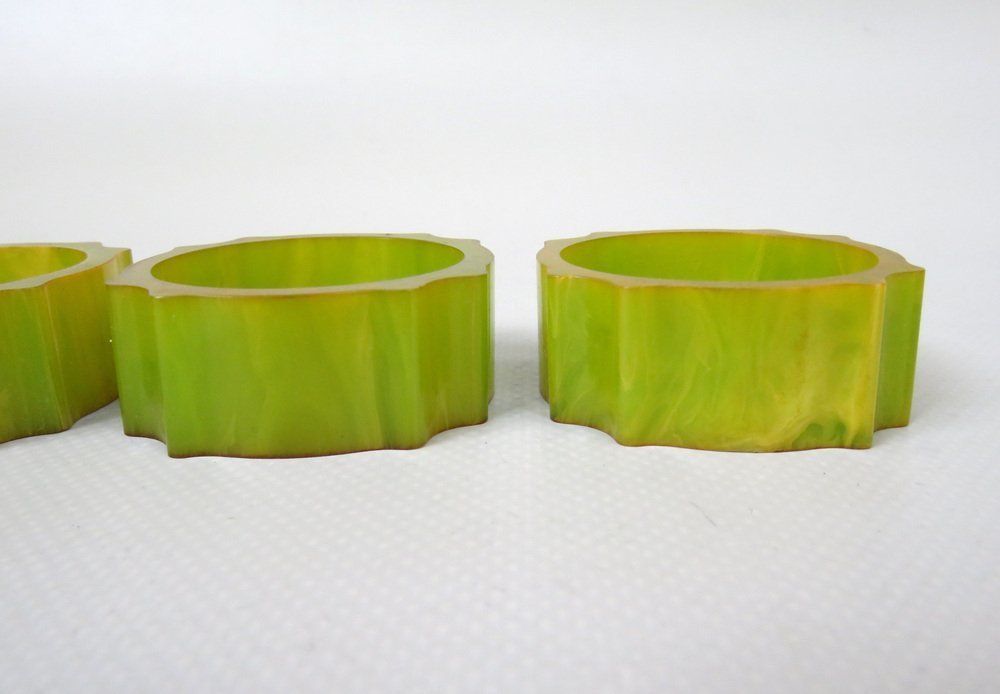 photo vintage Art Deco Catalin Napkin Rings In Green Amber, Set Of 6