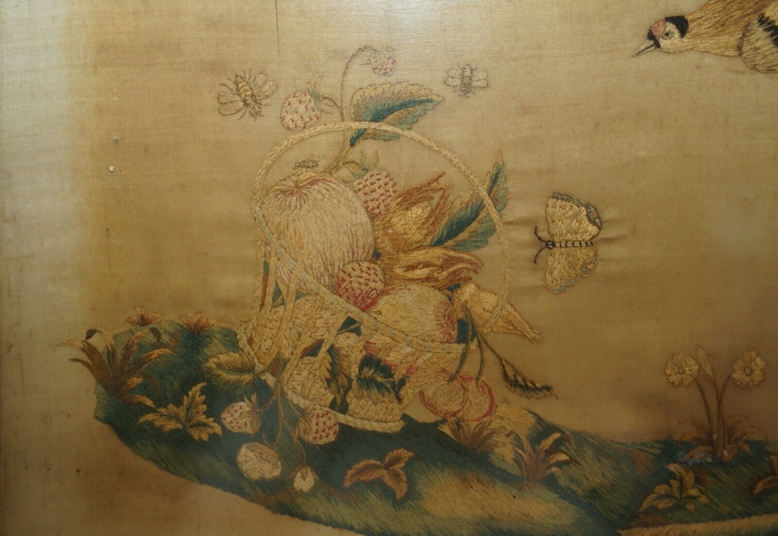 Pair Of 19th Century Silk Hand Woven Tapestries Pictures Depicting Birds Fruit photo buy
