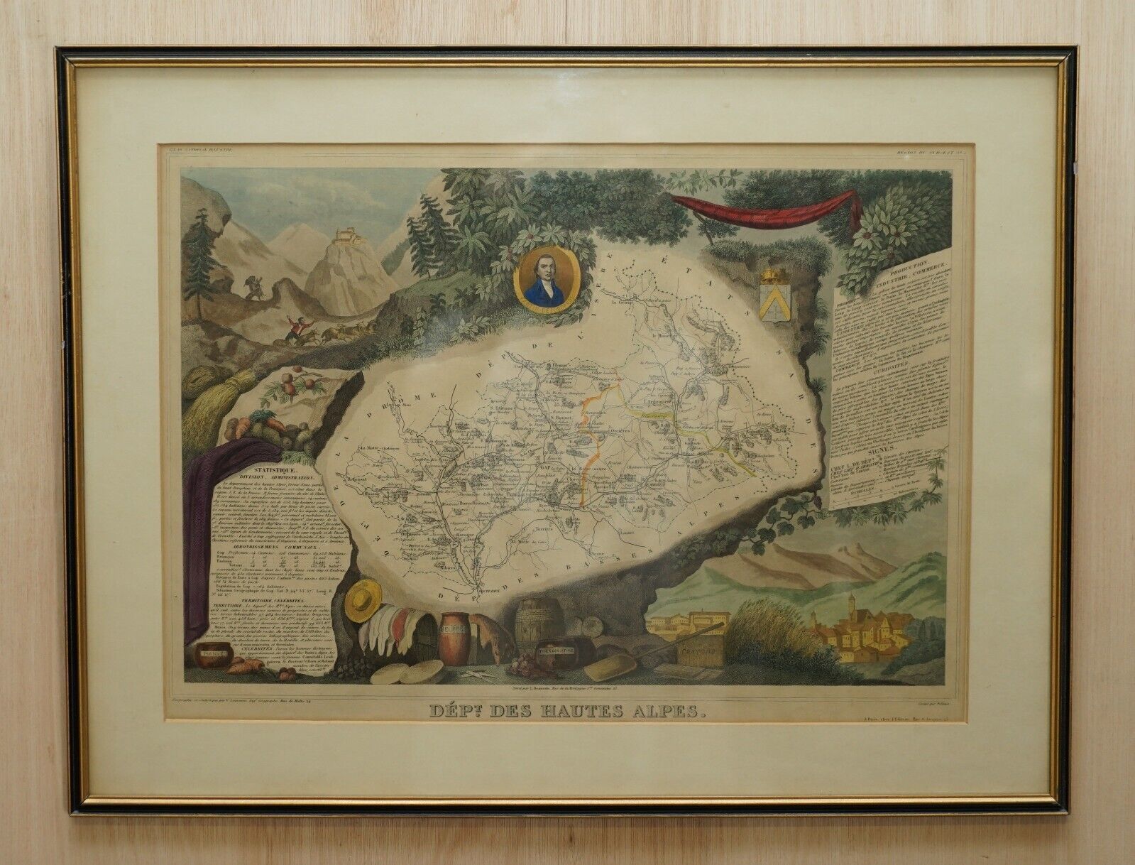 Fine Antique 1856 Hand Watercolour Map Of Dept Des Hautes Alpes By Levasseur's