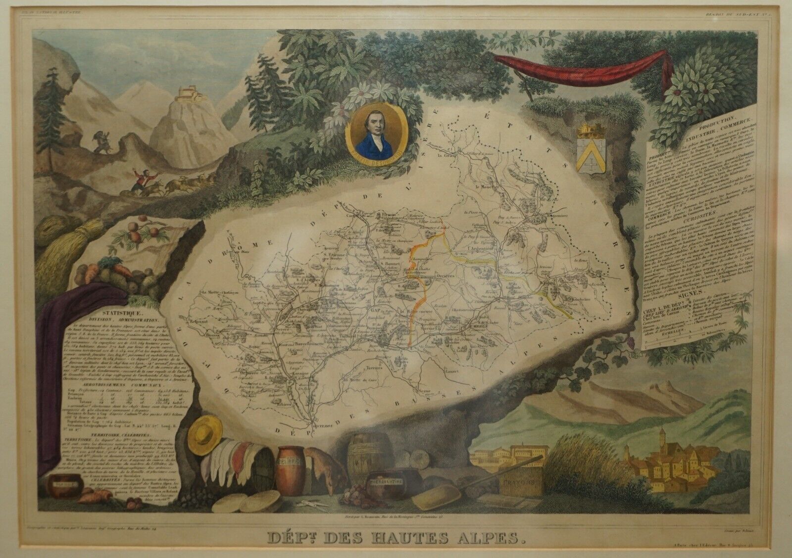 Fine Antique 1856 Hand Watercolour Map Of Dept Des Hautes Alpes By Levasseur's photo furniture