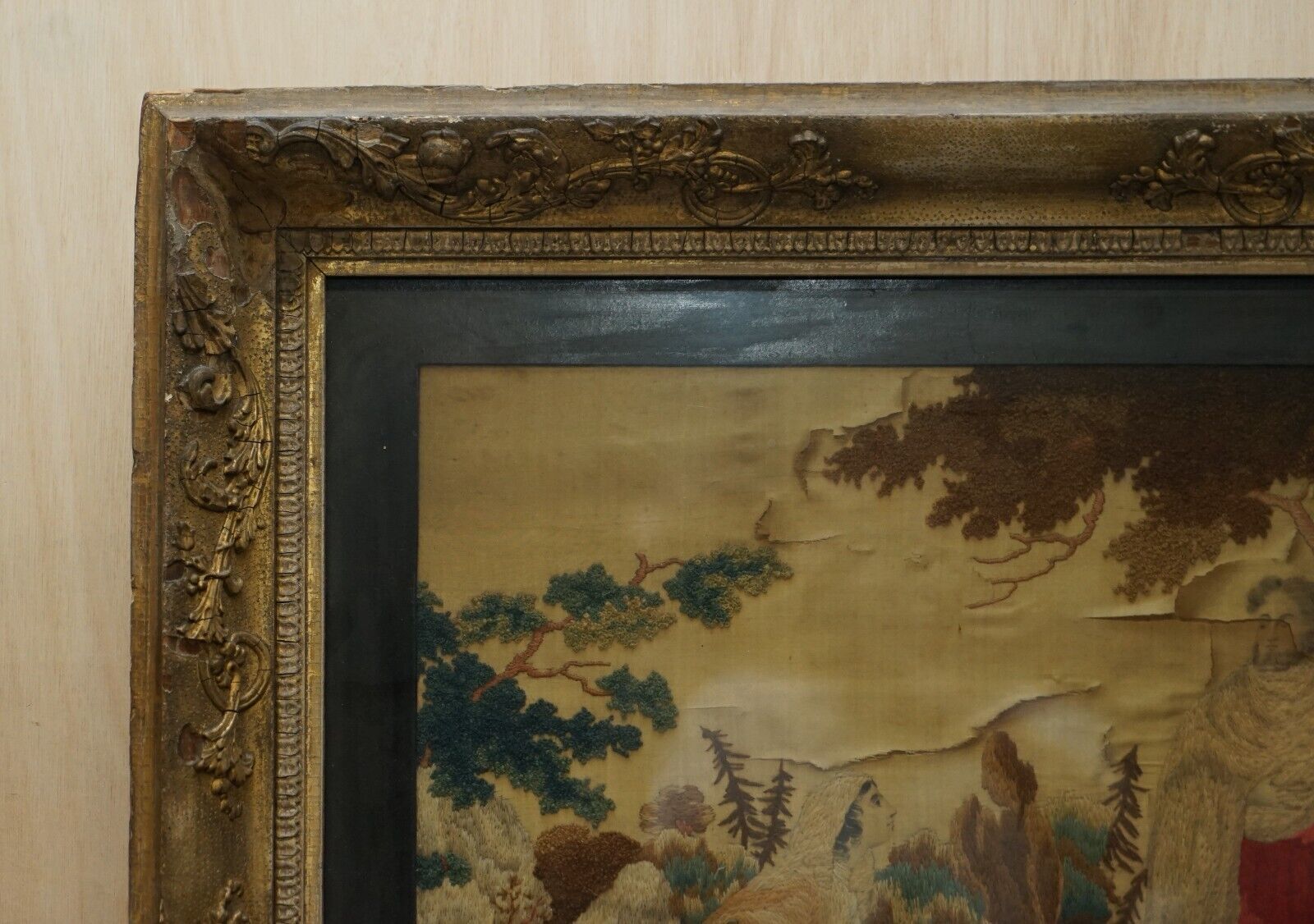 Ancient 17th 18th Century Silk Hand Woven Tapestry, 300 400 Years Old Must See photo furniture