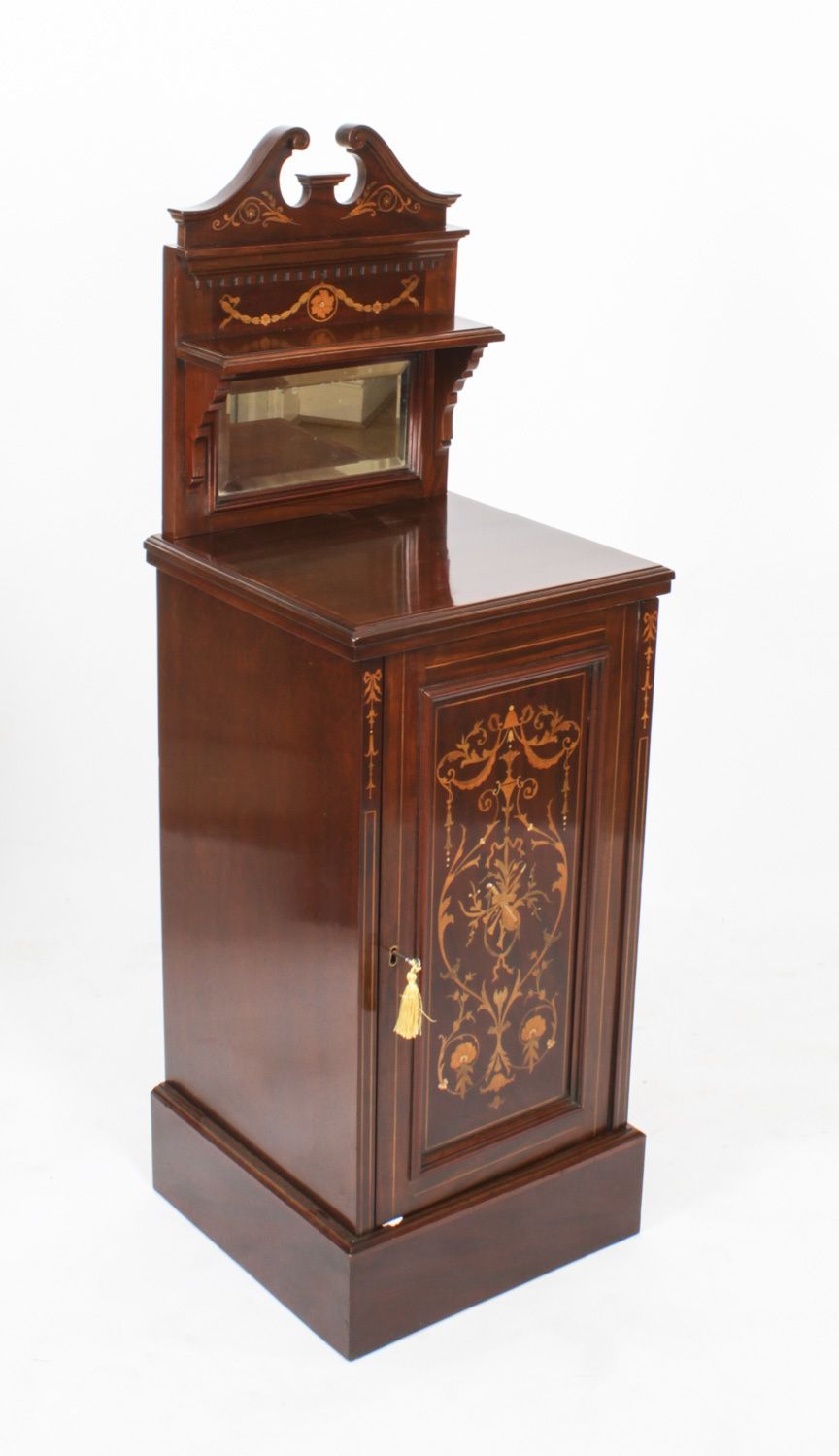 Pair Edwardian Mahogany Marquetry Bedside Chests 19th C photo furniture