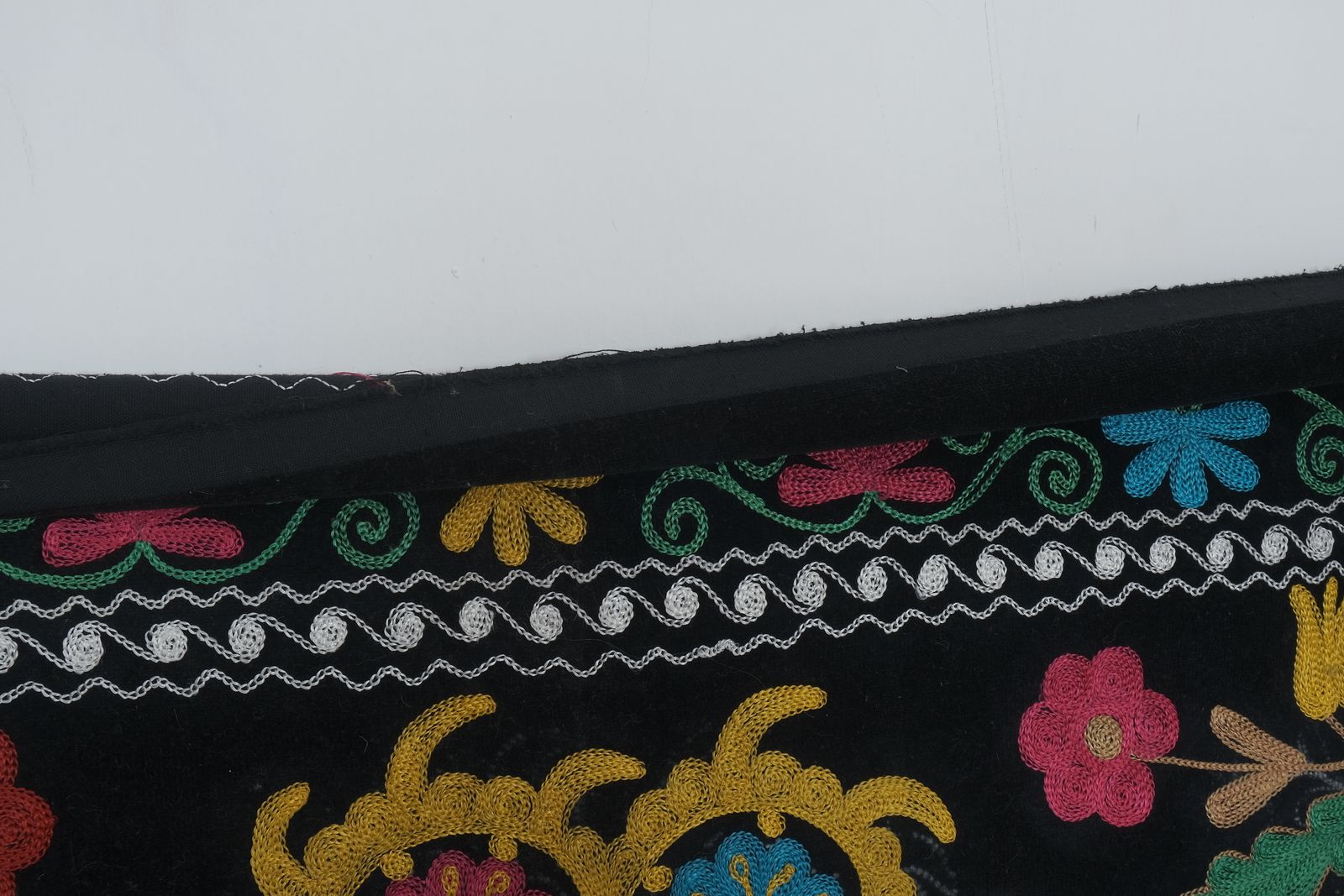 Colorful Velvet Suzani Table Runner, Handmade Decorative Uzbek Fabric, Bird Motifs Suzani Wall Decor 1'7" X 12'4" photo buy