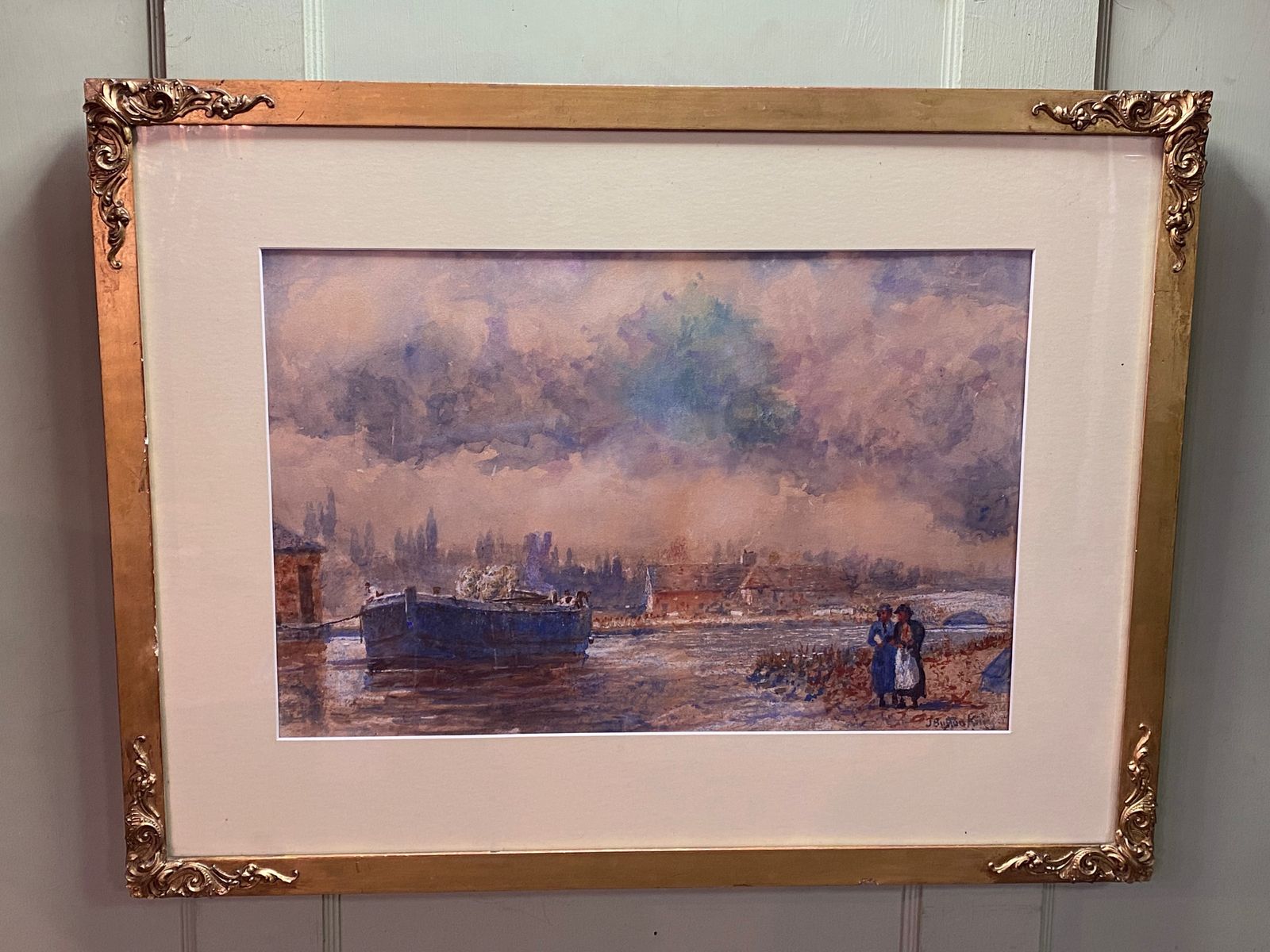 Watercolour Painting   19th Century "Boat And Figures" By J Buxton Knight