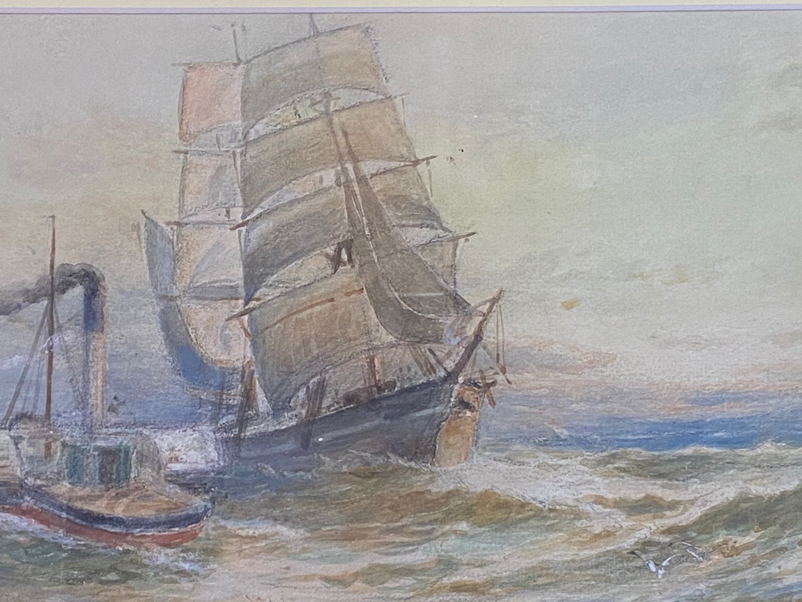 Watercolour Painting   19th Century  "Ship And Steamboat" By J Syer photo 165.0