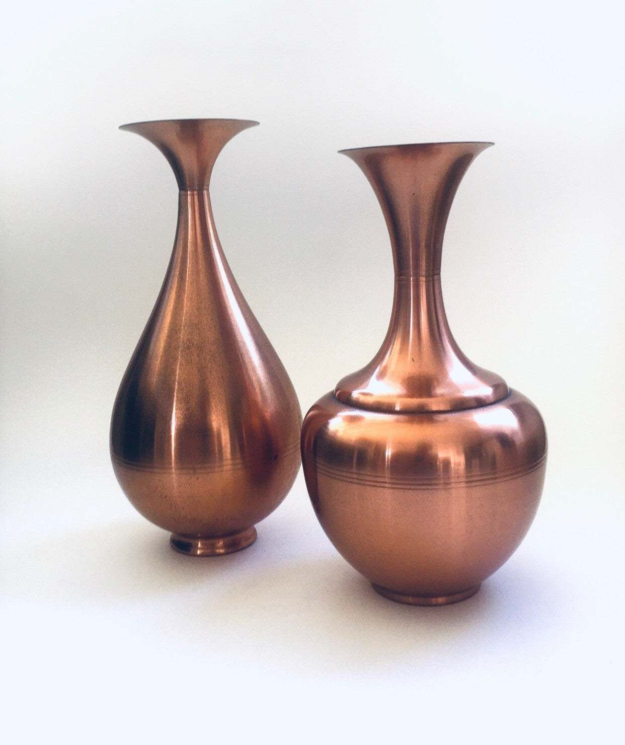 Copper Trumpet Vase Set By Ab Belgium 1940's photo Home Decor