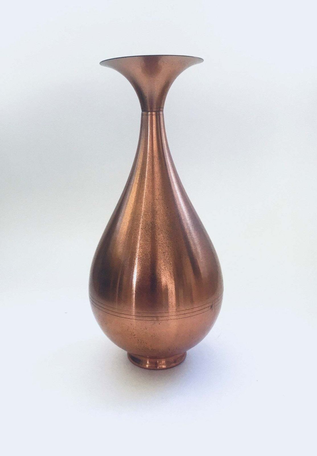 Copper Trumpet Vase Set By Ab Belgium 1940's photo vinterior