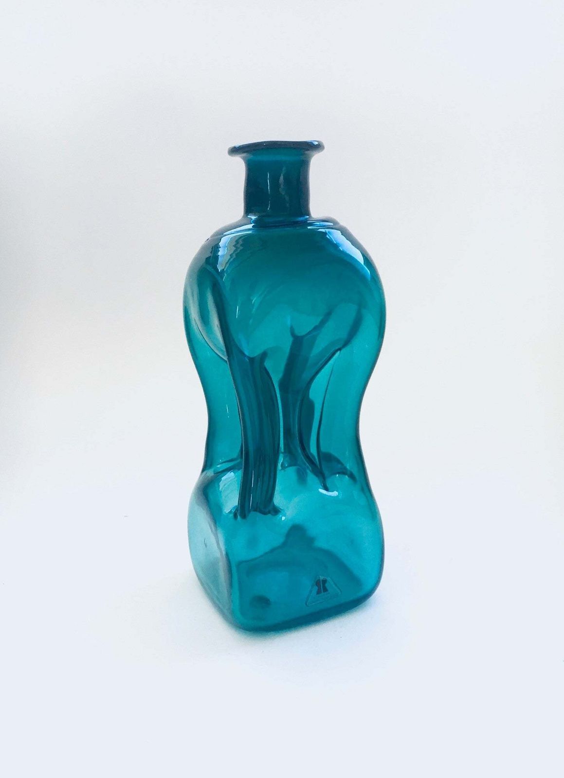 Midcentury Glass Kluk Kluk Pinched Decanter By Riihimaki Suomi Finland 1960's